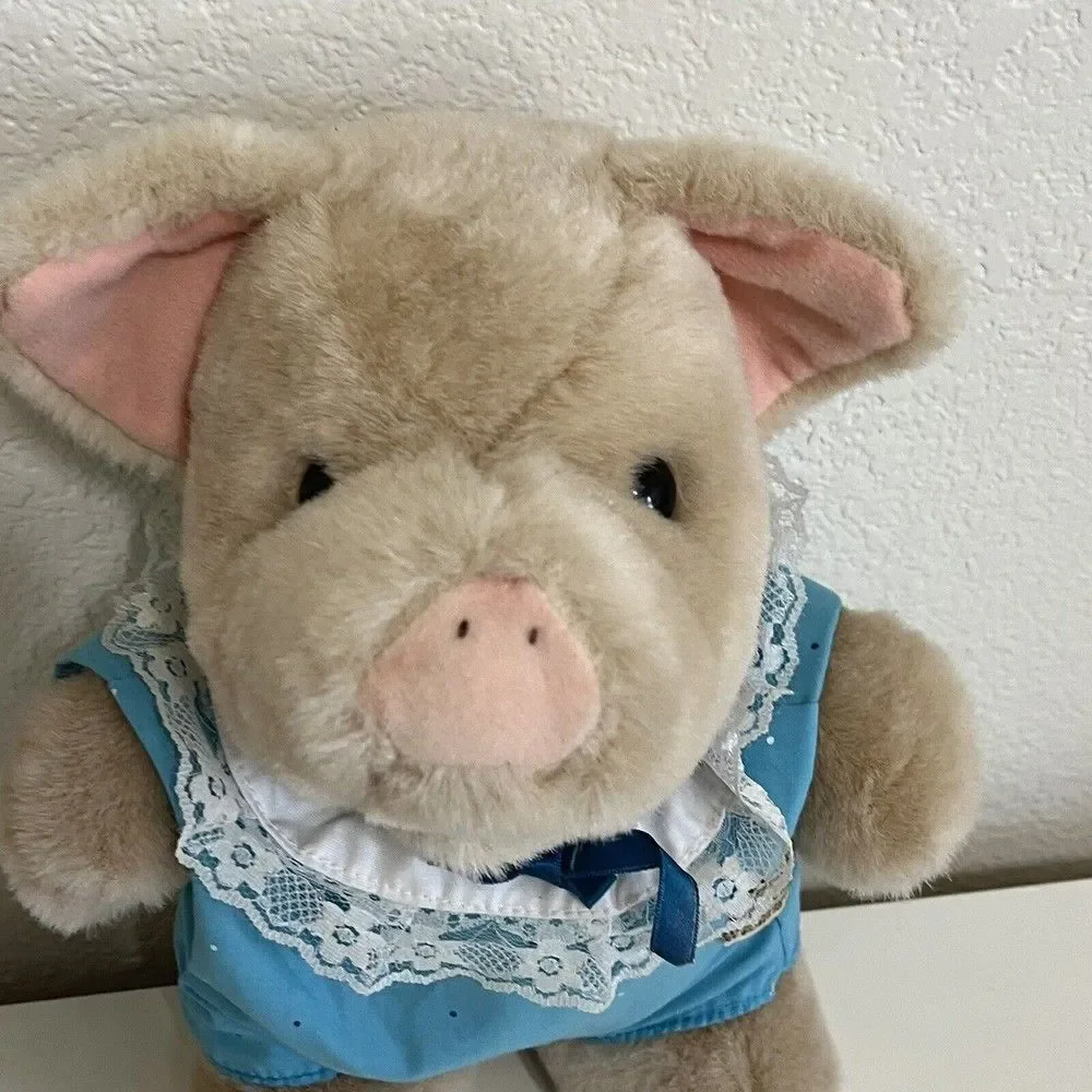 Vintage Applause Wilfred Pig Plush Stuffed Animal 1980s Blue Outfit Piggy 11